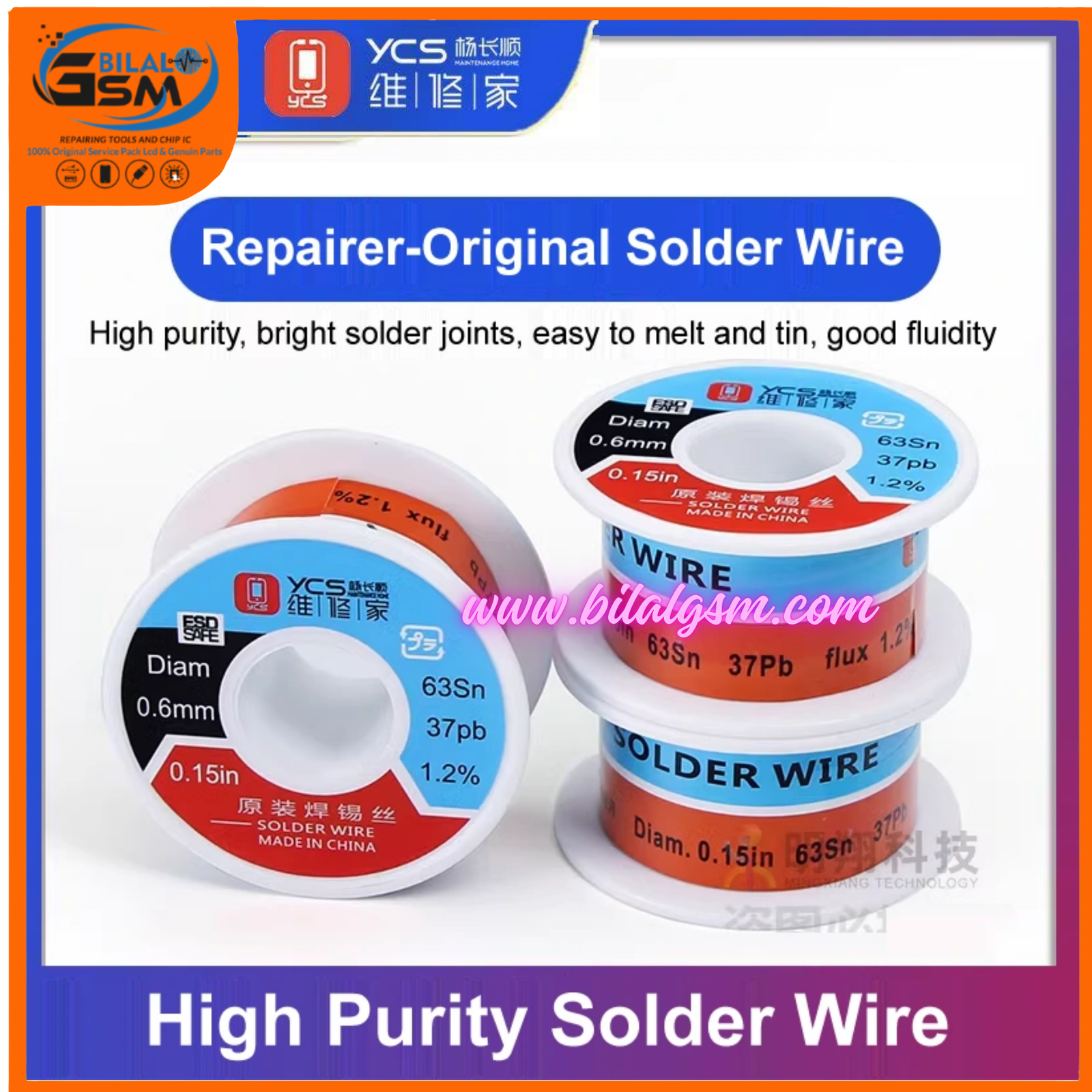 0.6mm 50g YCS 63Sn 37Pb Solder Wire &ndash; Low Melting Point No-Clean BGA PCB Repair Repairing Materials